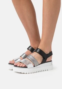 Gabor Sandalen Met Plateauzool - Silber/Stone/Schwarz